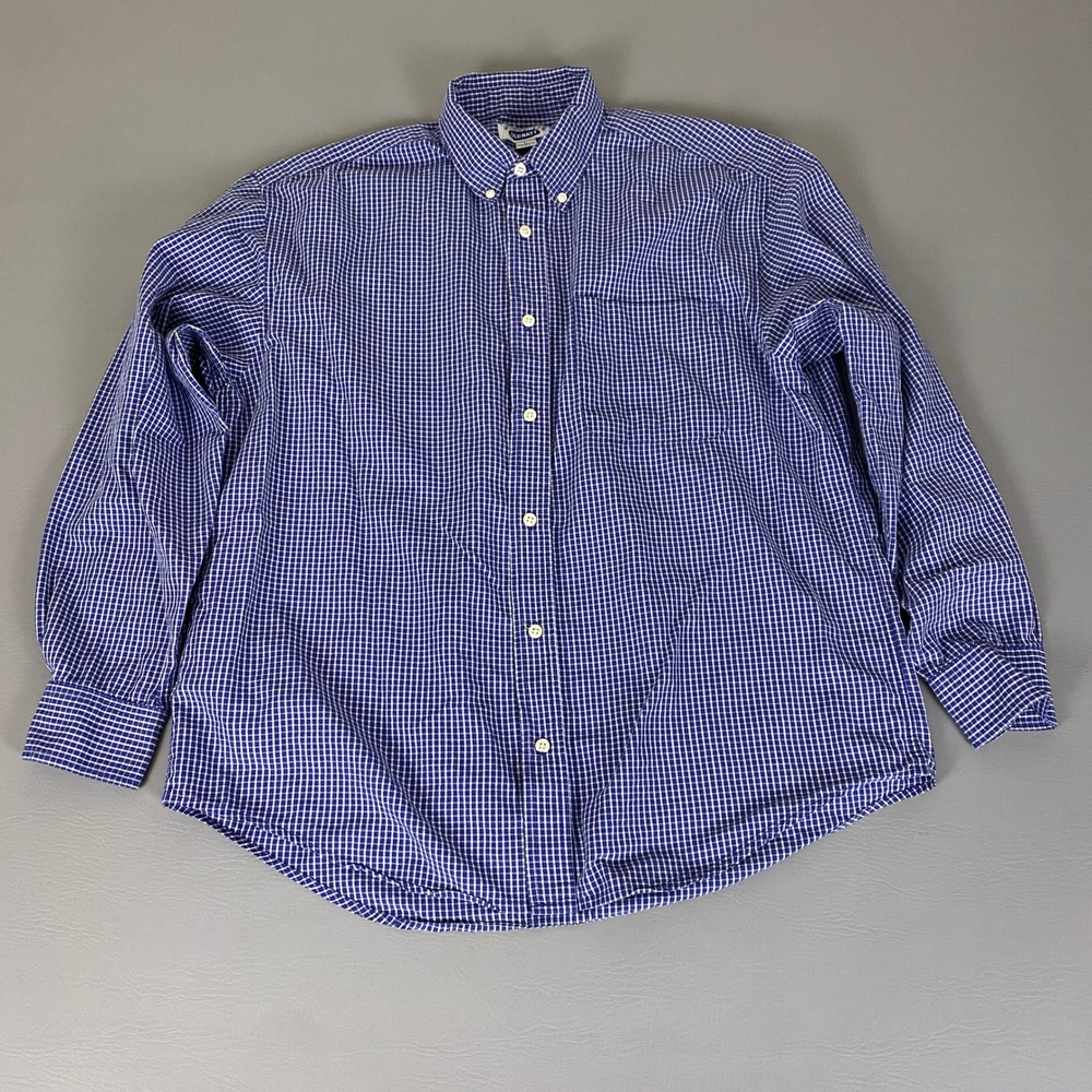 Old Navy Button Down Shirt Men's Large L Blue White Checkered Long Sleeve‎